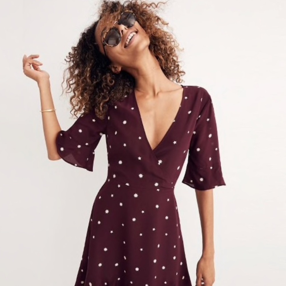 Madewell Burgundy Floral Silk Dress